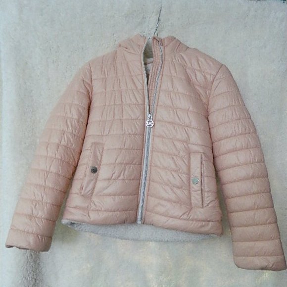 GIRLS MICHAEL KORS BALLET PINK SHERPA LINED WINTER JACKET SIZE 7-8 - Picture 1 of 4